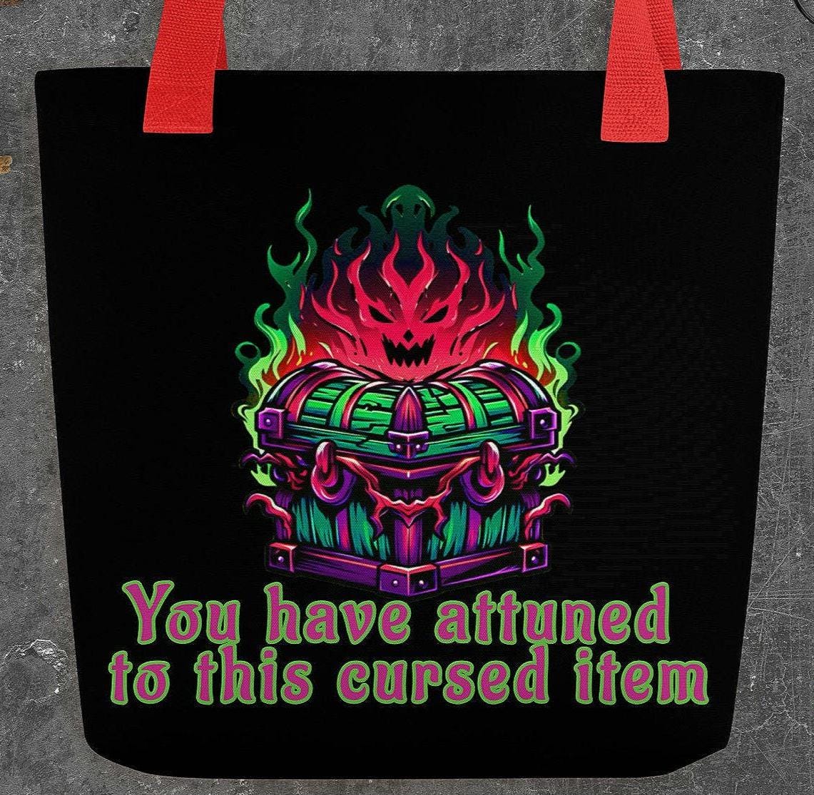 Cursed D&D Tote Bag with Colorful Chest Design -Dungeons and Dragons Cursed Item - Limited Bag of Holding - Perfect for Critical Roleplayers