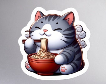Kawaii Ramen Cat Sticker — Retro Anime Decal for Sticker Collectors & Otaku