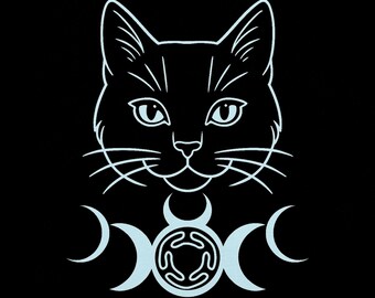 Witchy Cat T-Shirt – Horned God, Triple Moon & Hecate’s Wheel