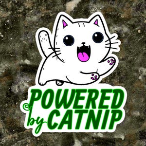 Powered by Catnip Kawaii kattensticker - schattig anime katje - cadeau schattig kattenliefhebber