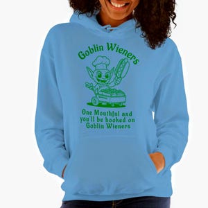 Whimsical Dungeons and Dragons Hoodie featuring a Green Goblin Wieners Logo | D&D Hotdog Vendor Cart | RPG Hoodie | Funny DnD Wiener Joke