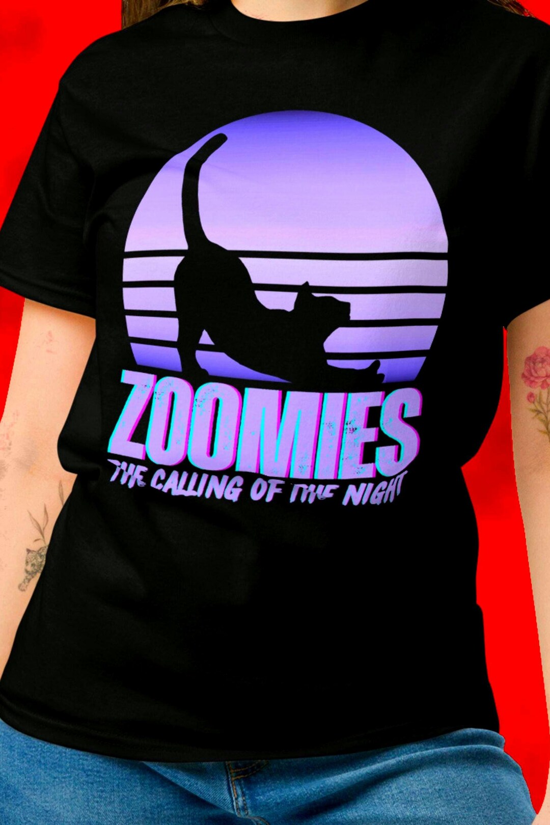New cats print novelty shirt work / play... S/M main image 1