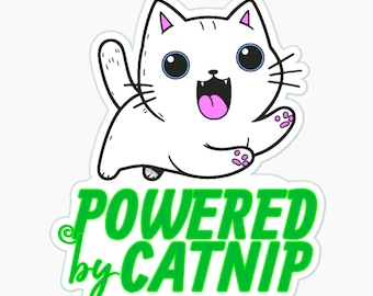 Powered by Catnip Sticker: Kawaii Anime Kitten, Cat Lover Gift