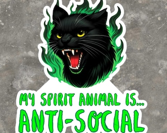 Hissing Black Cat Sticker: Funny Anti-Social Spirit Animal Vinyl Decal