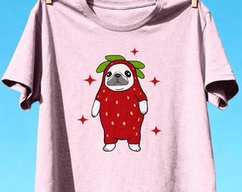 Strawberry Pibble Art T-shirt, Pibble Lover Zomercadeau, Franse Bulldog baby, Gen Z Meme, Silly Cute Shirt, Schattige Pitbull Dad Mom T-shirt