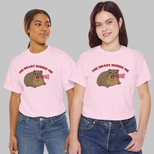 Funny hyrax meme shirt with screaming hyrax illustration and text “The Beast Inside Me AWAWA” on t-shirt