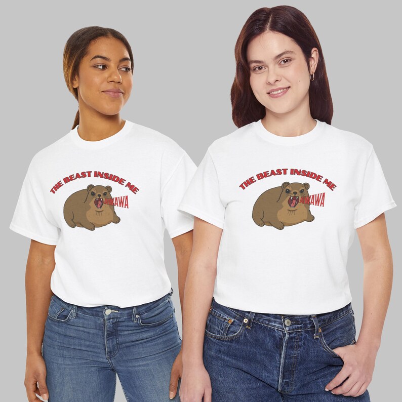 Funny hyrax meme shirt with screaming hyrax illustration and text “The Beast Inside Me AWAWA” on t-shirt