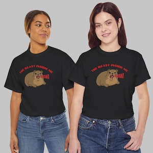 Funny hyrax meme shirt with screaming hyrax illustration and text “The Beast Inside Me AWAWA” on t-shirt