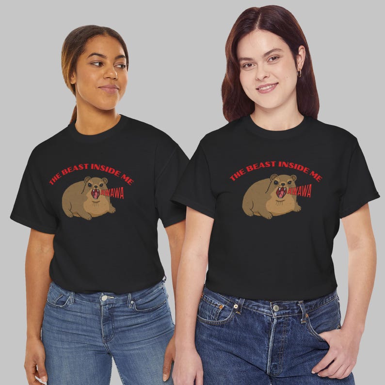 Funny hyrax meme shirt with screaming hyrax illustration and text “The Beast Inside Me AWAWA” on t-shirt