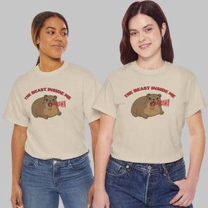 Funny hyrax meme shirt with screaming hyrax illustration and text “The Beast Inside Me AWAWA” on t-shirt
