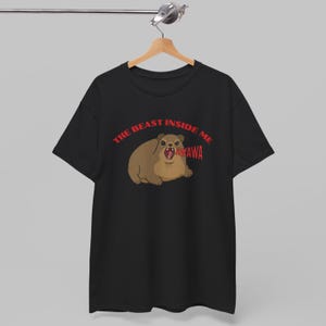 Funny hyrax meme shirt with screaming hyrax illustration and text “The Beast Inside Me AWAWA” on t-shirt