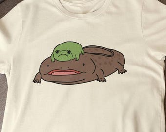 Giant Salamander and Frog Unisex T-Shirt, Giant Salamander, Salamander Art, Cute Giant Salamander, Herpetology Gift