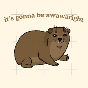 t-shirt with a cute hand-drawn hyrax illustration and the phrase ‘it’s gonna be awawaright’ — funny wholesome animal meme graphic tee.