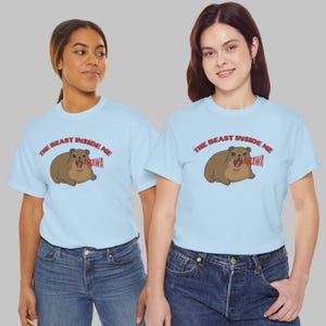 Funny hyrax meme shirt with screaming hyrax illustration and text “The Beast Inside Me AWAWA” on t-shirt
