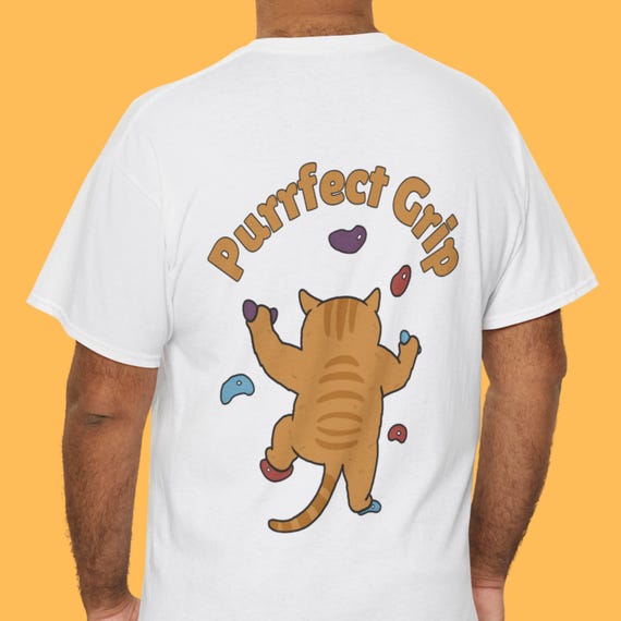 Purrfect Grip Cat Bouldering T-shirt, Funny Climbing Shirt, Rock
