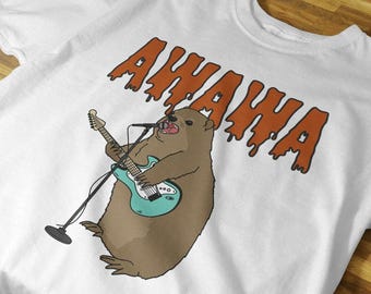 Funny Rock Hyrax Electric Guitar T-Shirt, Singing Hyrax Awawa Tee, Screaming Hyrax Indie Rock Shirt, Gift for Guitarists and Animal Lovers