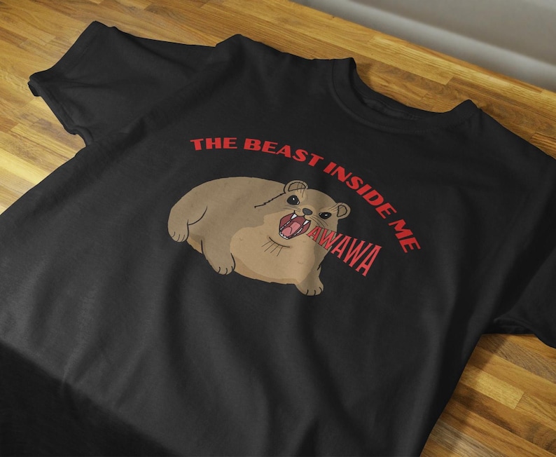 Funny hyrax meme shirt with screaming hyrax illustration and text “The Beast Inside Me AWAWA” on t-shirt
