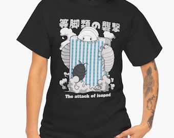 The Attack of Isopod-shirt, grappig monster Isopod-T-shirt, Japans Kaiju-parodie-shirt, schattig grafisch T-shirt, reus Isopod-liefhebber cadeau