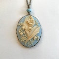 Blue Lily of the valley cameo necklace, spring flower cameo pendant, Victorian style necklace, gift for her, vintage inspired jewelry