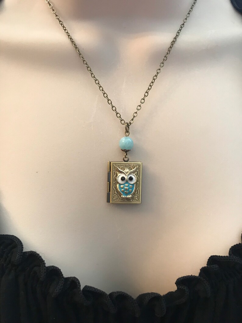 Owl Locket Necklace Brass Book Style Locket Choose Owl Etsy