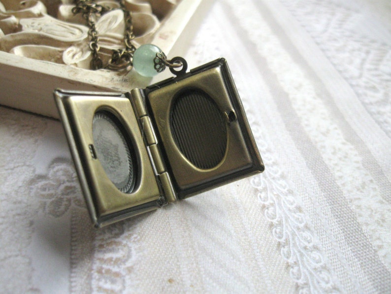 Lily of the valley locket necklace, book locket with cameo, gift for her, vintage cameo locket, sage green cameo image 2