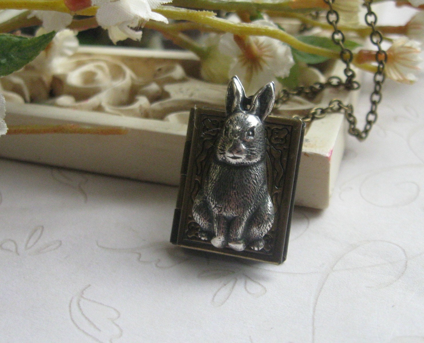 Rabbit Locket Necklace Book Locket Bunny Necklace Vintage Etsy
