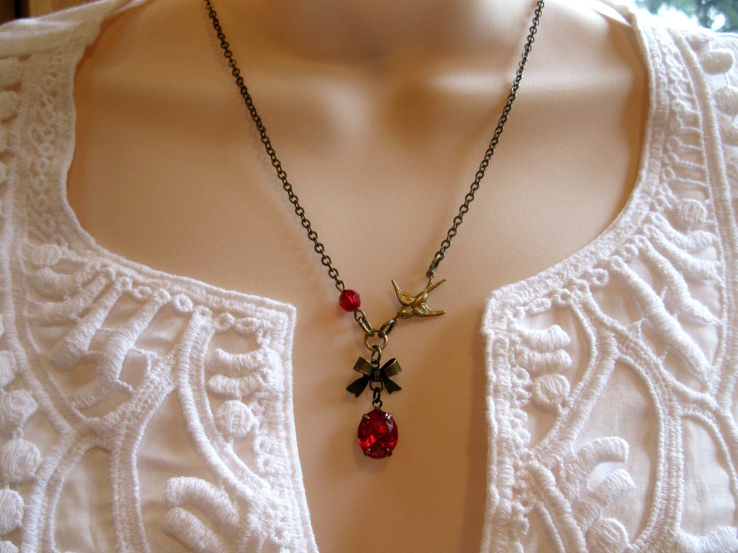 Red Jewel Necklace Set Vintage Glass Jewels Downton Abbey Etsy