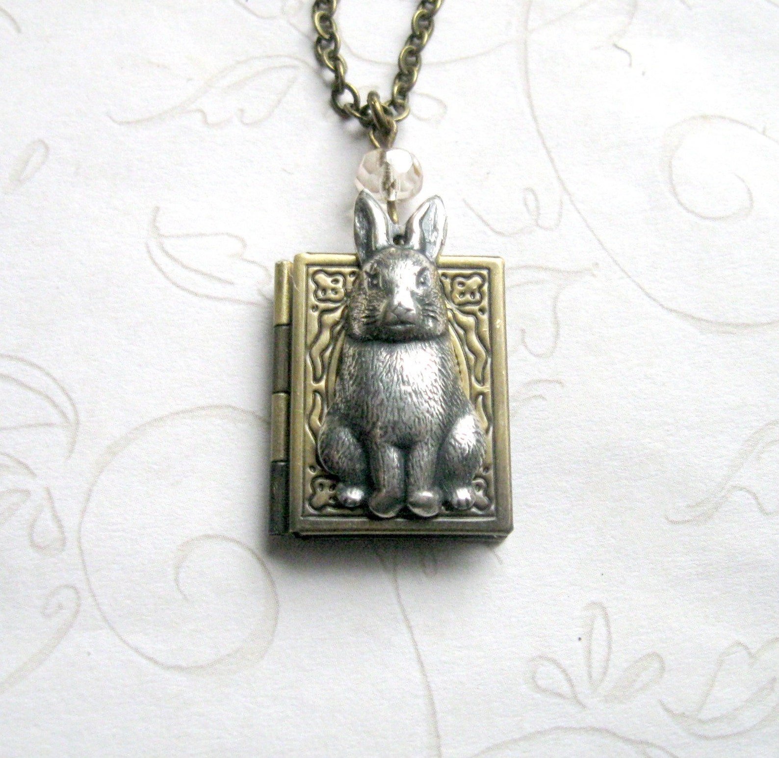 Rabbit Locket Necklace Book Locket Bunny Necklace Vintage Etsy