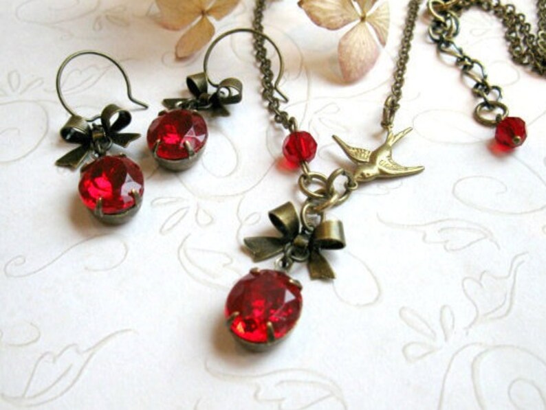 Red Jewel Necklace Set Vintage Glass Jewels Downton Abbey Etsy