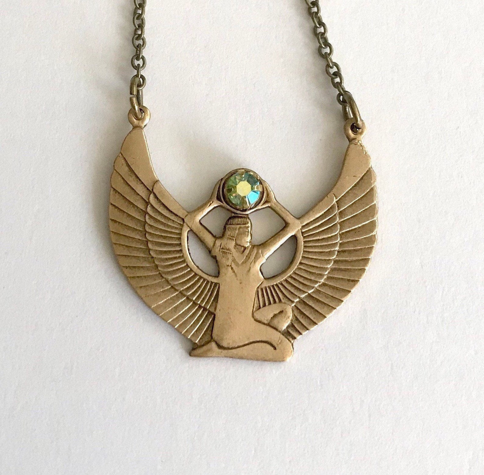 Vintage Egyptian goddess necklace art deco gold Isis | Etsy