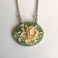 Flower cameo necklace, sage green cameo, vintage inspired, large cameo, gift for Mom, women's gift, flower pendant, cameo jewelry