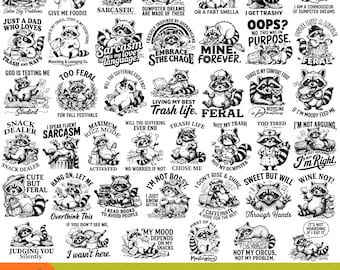 Funny Raccoon SVG Bundle – 35 Sarcastic Raccoon Quotes for Cricut & Sublimation, Cute Animal Sayings PNG SVG Clipart,Sarcastic Animal Quotes
