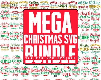 Mega Christmas Svg Bundle, Holiday Quotes Png, Cute Christmas Clipart,  Merry Christmas Sublimation, Festive Shirt Designs, Cut For Cricut