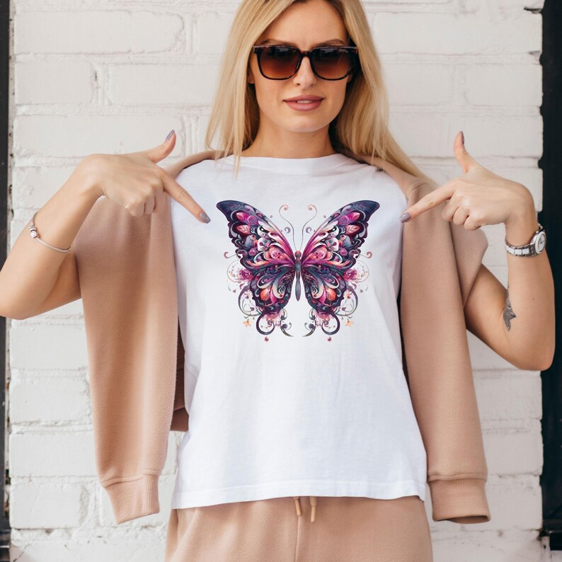 Paquete de imágenes PNG de mariposas florales en acuarela, flores de mariposa PNG, mariposas volando PNG, ilustraciones de mariposas en acuarela, recortables para Cricut. imagen 7
