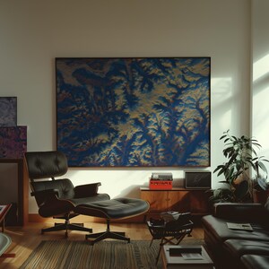 Impresión de paisaje terrestre al atardecer, arte aéreo con colores terrosos, montaña nevada, decoración natural del hogar, entusiasta de los mapas, decoración de oficina en Noruega