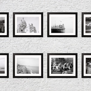 Fotos de cartão postal em preto e branco, analógico para digital, arte de parede de viagem, impressão personalizada, decoração vintage, 35 mm, download instantâneo, arte de parede monocromática