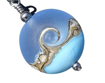 Beach Wave Necklace in Pale Blue, Lampwork Bead Pendant Necklace, Sea Glass Necklace, Beach Wave Pendant, Beach Jewelry, wedding, blue