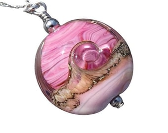 Beach Wave Necklace in Pink, Lampwork Bead Pendant Necklace, Sea Glass Necklace, Beach Wave Pendant, Beach Jewelry, Ocean Jewelry