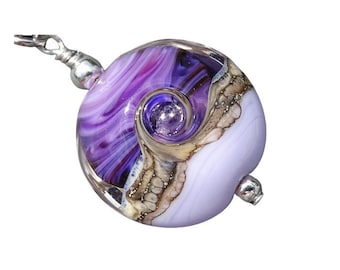 Beach Wave Necklace in Purple, Lampwork Bead Pendant Necklace, Sea Glass Necklace, Beach Wave Pendant, Beach Jewelry, Ocean Jewelry