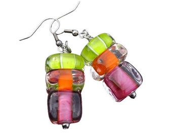 Fun and Colorful Lampwork Bead Stack Earrings | 064