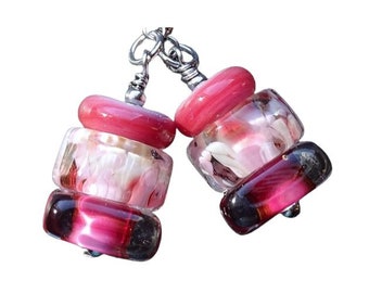 Pink lampwork earrings, Bridal Lace 019