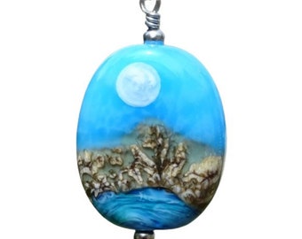 Full Moon Landscape Lampwork Necklace 060