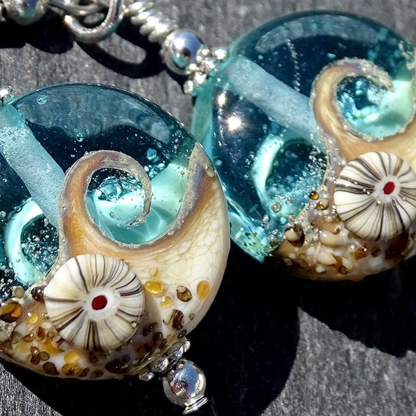 Beach Wave Earrings in Bright Aqua, Lampwork Bead Earrings, Sea Glass Earrings, Beach Wave Earrings, Beach Jewelry, Ocean Jewelry