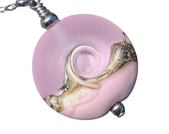 Beach Wave Necklace in Pink, Lampwork Bead Pendant Necklace, Sea Glass Necklace, Beach Wave Pendant, Beach Jewelry, Ocean Jewelry