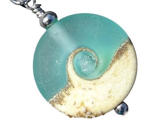 Beach Wave Necklace in Teal, Lampwork Bead Pendant Necklace, Sea Glass Necklace, Beach Wave Pendant, Beach Jewelry, Ocean Jewelry SPREE