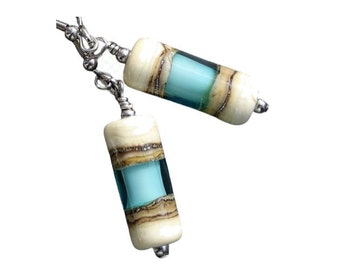 Lampwork Beach Tube Earrings 065