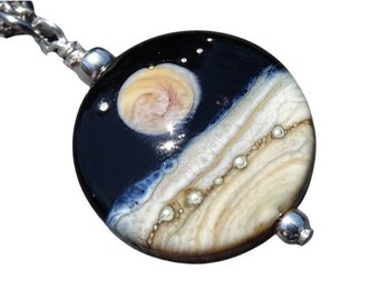 Full Yellow Moon Necklace, Lampwork Bead Pendant Necklace, Lunar Necklace, Beach Jewelry, Ocean Jewelry