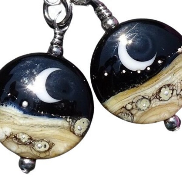 Crescent Moon Earrings, Lampwork Bead Earrings, Lunar Earrings, Glass Moon Earrings