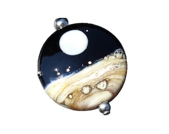 Full Blue Moon Necklace, Lampwork Bead Pendant Necklace, Lunar Necklace, Beach Jewelry, Ocean Jewelry