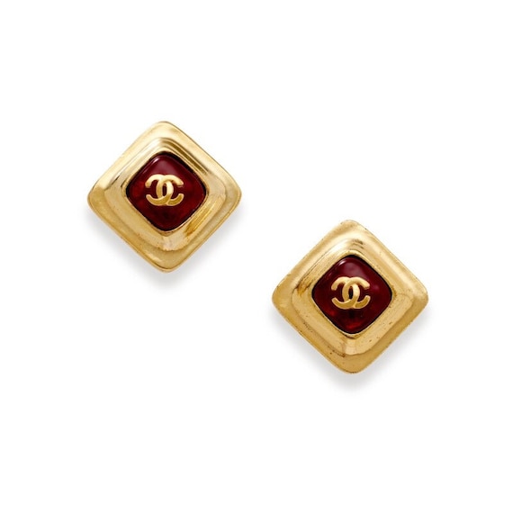 Chanel Gold Metal and Red Gripoix CC Earrings, 199